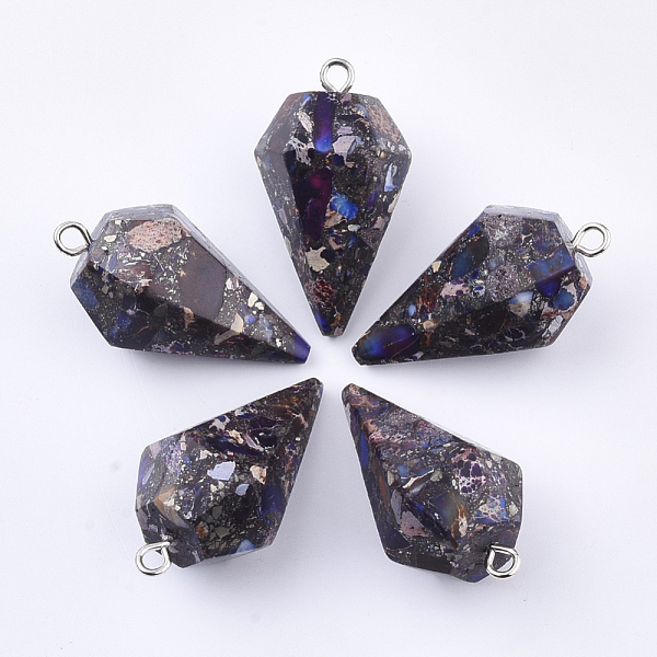 

PandaHall Synthetic Gold Line Regalite/Imperial Jasper/Sea Sediment Jasper Pointed Pendants, with Platinum Plated Iron Findings, Dyed, Cone..., Purple