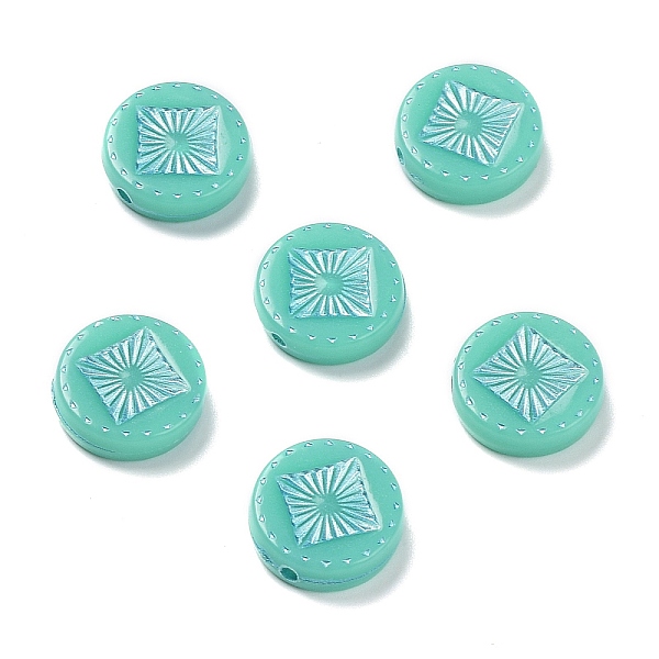 

PandaHall Opaque Acrylic Beads, Metal Enlaced, Flat Round with Rhombus Pattern, Turquoise, 15~15.5x4.5~5mm, Hole: 1.8mm, about 606pcs/500g..., Green