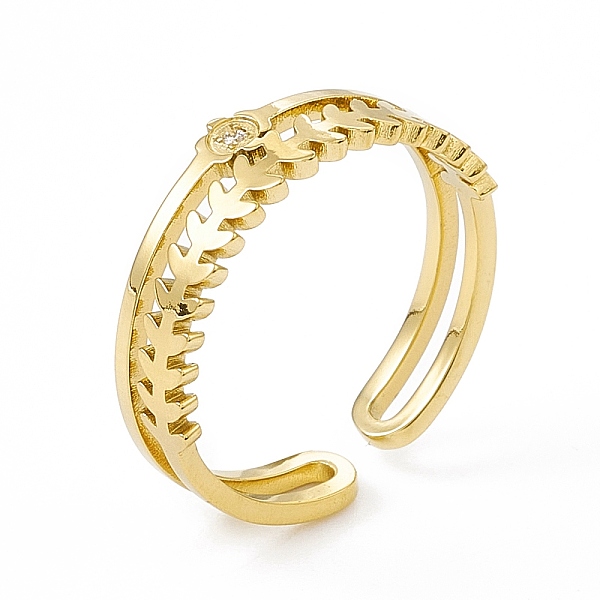 

PandaHall Ion Plating(IP) 304 Stainless Steel Leaf Cuff Ring for Women, Double Layer Wide Band Open Rings, Real 14K Gold Plated, 3.5~6mm...