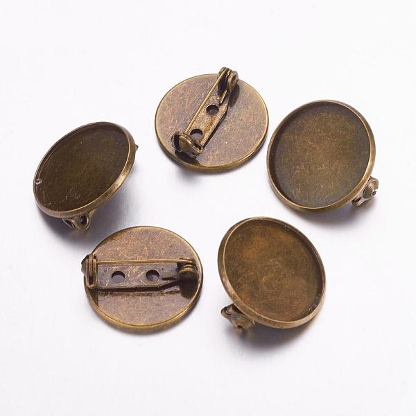 

PandaHall Brass Brooch Pin Findings, Nickel Free, Antique Bronze, 22x8mm, Hole: 1.5mm, Pin: 0.7mm, Flat Round Tray: 20mm Brass