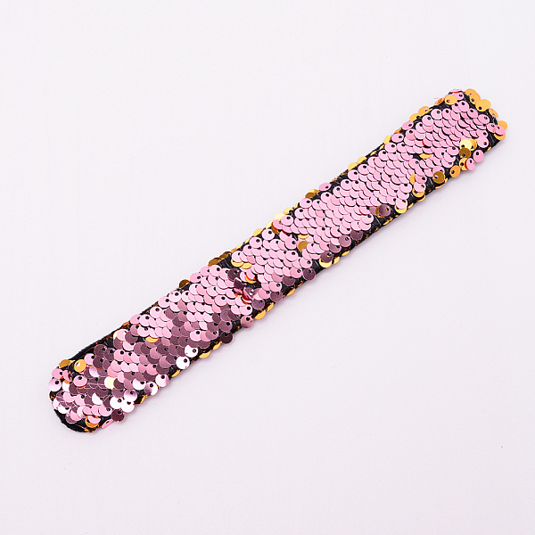 

PandaHall Mermaid Slap Bracelets, Two-color Reversible Charm Sequins Flip Wristbands, Flamingo, 214x28x5.5mm Plastic Pink