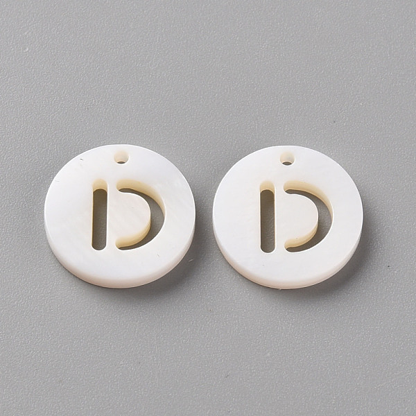 

PandaHall Natural Freshwater Shell Pendants, Flat Round with Letter, Letter.D, 12x1.5mm, Hole: 1mm Freshwater Shell Letter D White