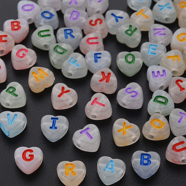 

PandaHall Luminous Acrylic Beads, Horizontal Hole, Heart with Random Letters, Mixed Color, 7x7x4mm, Hole: 1.6mm, about 3600pcs/500g Acrylic..., Multicolor