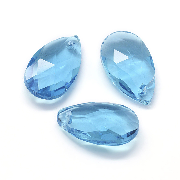 

PandaHall Faceted Glass Pendants, teardrop, Sky Blue, 22x13x8.5mm, Hole: 1mm Glass Teardrop Blue