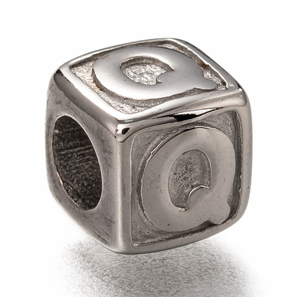 

PandaHall 304 Stainless Steel European Beads, Large Hole Beads, Horizontal Hole, Cube with Letter, Stainless Steel Color, Letter.Q, 8x8x8mm...