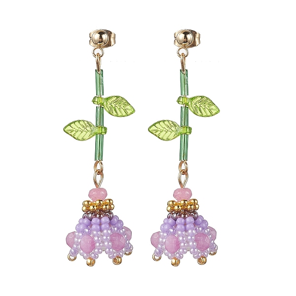 

PandaHall Dyed Natural Malaysia Jade Dangle Stud Earrings, Glass Seed & Acrylic Flower of Life Long Drop Earrings, Plum, 55x17mm Malaysia..., Purple