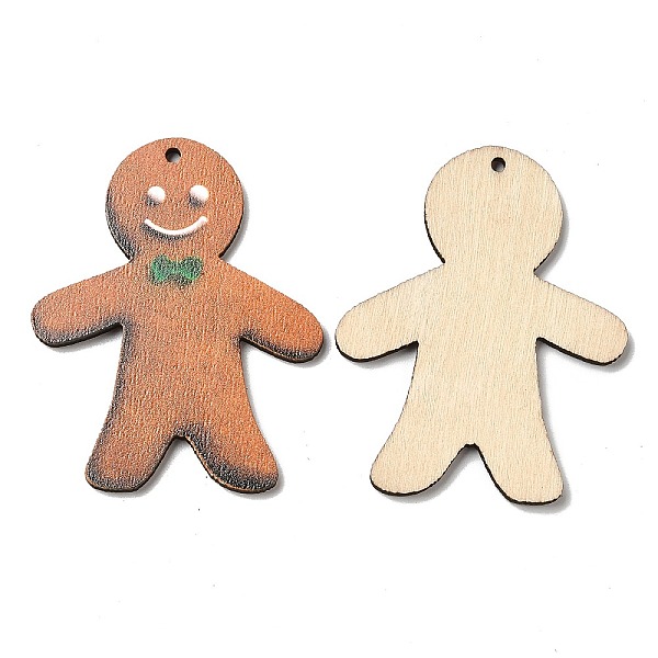 

PandaHall Single Face Christmas Printed Wood Big Pendants, Gingerbread Man Charms, Camel, 54.5x43.5x2.5mm, Hole: 2mm Wood Gingerbread Man..., Brown