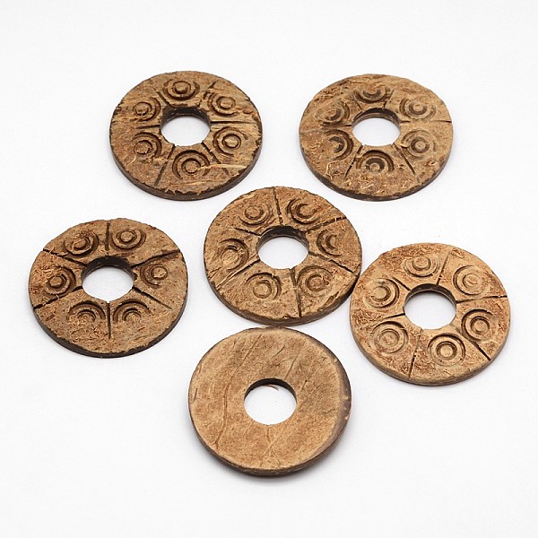 

PandaHall Natural Coconut Flat Round Bead, Camel, 38x5mm, Hole: 12mm Coconut Flat Round Brown