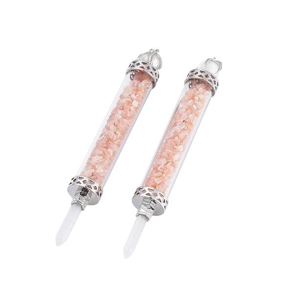 

PandaHall Natural Sunstone Big Pendants, Dowsing Pendulum Pendants Making, with Quartz Crystal Round Beads, Glass and Brass Findings, Column..., Red