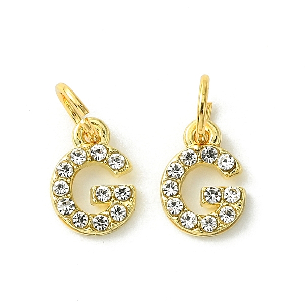 

PandaHall Rack Plating Alloy Rhinestone Pendants, Cadmium Free & Lead Free, Letter G, 11x8x2mm, Hole: 5mm Alloy+Rhinestone Letter G Clear