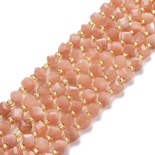 

PandaHall Natural Peach Moonstone Beads Strands, with Seed Beads, Faceted, Diagonal Cube Beads, 5~6x5~6x4~5mm, Hole: 1mm, about...