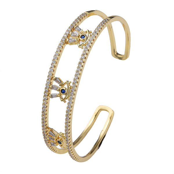 

PandaHall Cubic Zirconia Evil Eye Open Cuff Bangle, Real 18K Gold Plated Brass Jewelry for Women, Blue, Inner Diameter: 2-3/8 inch(5.9cm)...