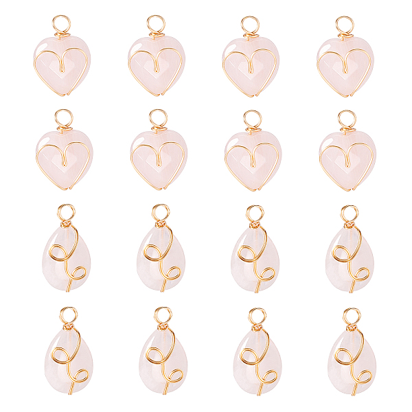 

PandaHall DICOSMETIC 16Pcs 2 Styles Natural Rose Quartz Pendant Heart/Teardrop Quartz Charm Wire Wrapped Pendant Facted Quartz Pendant...
