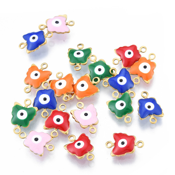 

PandaHall 304 Stainless Steel Enamel Connector Charms, Real 18K Gold Plated, Butterfly with Evil Eye Charm, Mixed Color, 12.5x8.5x3mm, Hole..., Multicolor