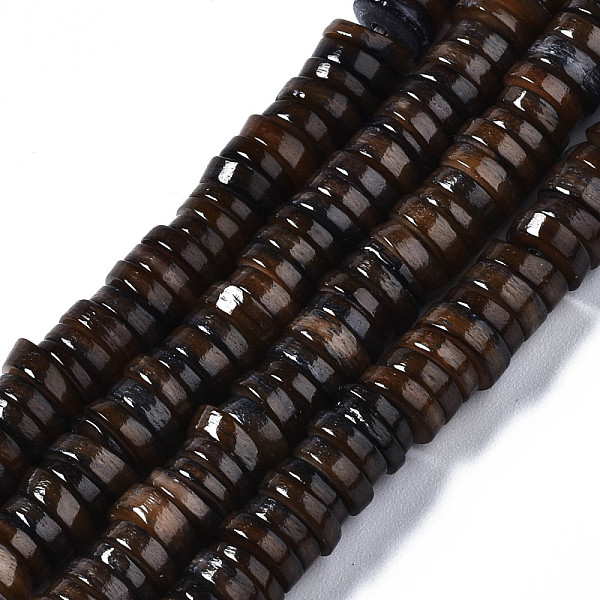 

PandaHall Natural Freshwater Shell Beads Strands, Dyed, Flat Round/Disc, Heishi Beads, Coffee, 6x6x1~2.5mm, Hole: 1mm, about..., Brown
