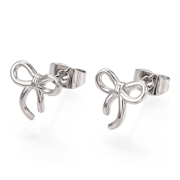 

PandaHall Brass Stud Earrings for Women, Bowknot, Platinum, 10x10mm Brass Bowknot