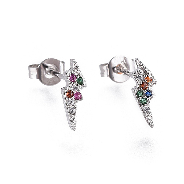 

PandaHall Brass Micro Pave Cubic Zirconia Flash Crawler Stud Earrings, Climber Earrings, with Brass Ear Nuts, Lightning Bolt, Colorful...