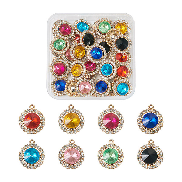 

PandaHall Crafans 24pcs 6 colors Zinc Alloy Rhinestone Pendants, Flat Round, Light Gold, Mixed Color, 19x16.5x5mm, Hole: 1.4mm, 4Pcs/color..., Multicolor