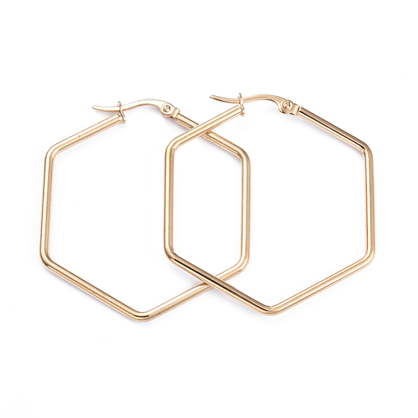 

PandaHall 201 Stainless Steel Angular Hoop Earrings, with 304 Stainless Steel Pins, Hexagon, Golden, 12 Gauge, 44.5x39.5x2mm, Pin: 1x0.7mm...