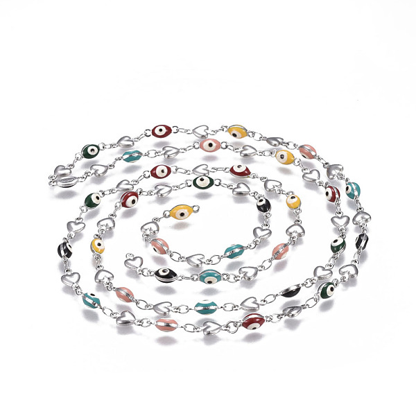 

PandaHall 304 Stainless Steel Enamel Chains, Soldered, Heart and Oval Evil Eye, Stainless Steel Color, Colorful, 10x5.5x2mm Stainless...