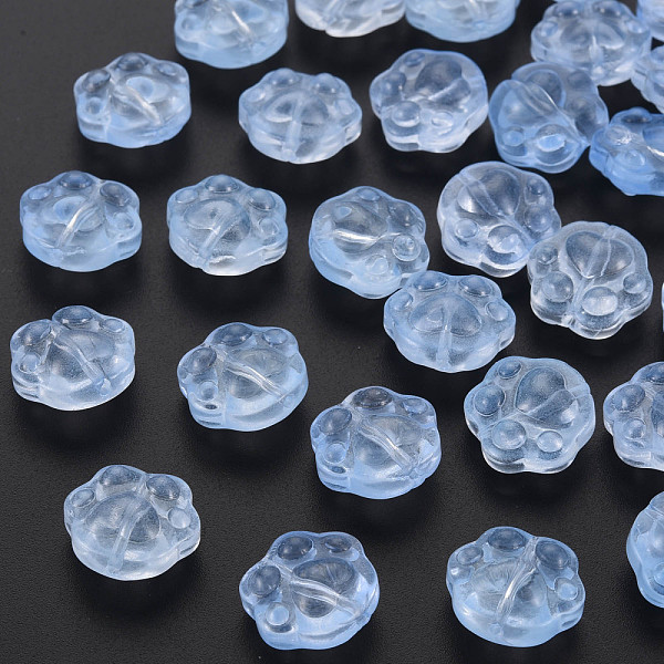 

PandaHall Transparent Baking Painted Glass Beads, Paw Print, Light Sky Blue, 13.5x15x8.5mm, Hole: 1.2mm Glass Paw Print