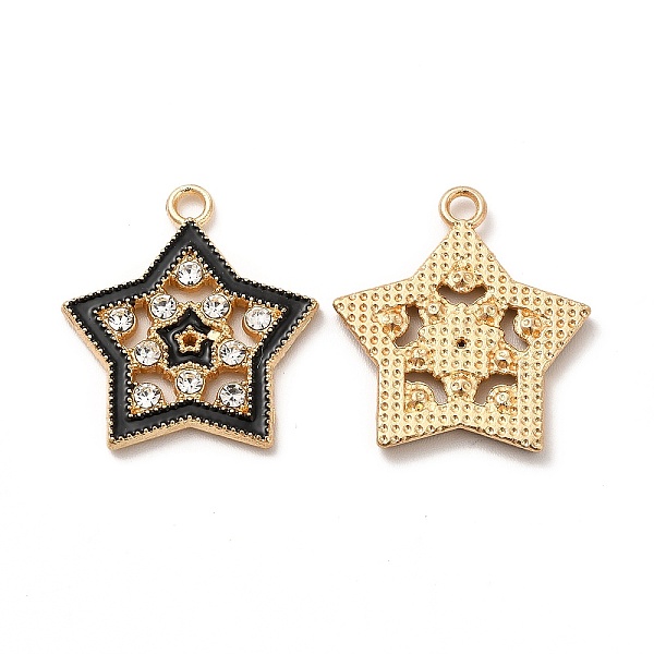 

PandaHall Alloy Enamel Pendants, with Crystal Rhinestone, Double Star Charm, Light Gold, 22x20x2mm, Hole: 1.8mm Alloy Rhinestone+Enamel Star..., Black