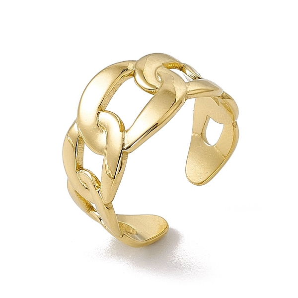 

PandaHall Ion Plating(IP) 304 Stainless Steel Curb Chain Shape Open Cuff Ring for Women, Golden, US Size 7 3/4(17.9mm) 304 Stainless Steel