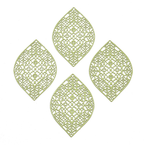 

PandaHall 430 Stainless Steel Filigree Pendants, Spray Painted, Etched Metal Embellishments, Leaf, Dark Khaki, 41x28x0.5mm, Hole: 1mm..., Yellow