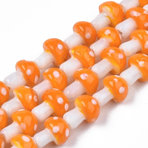 

PandaHall Mushroom Handmade Lampwork Beads Strands, Orange Red, 12.5~14x10~11mm, Hole: 1.2~1.5mm, about 24~25pcs/strand, 12.20 inch~12.99...