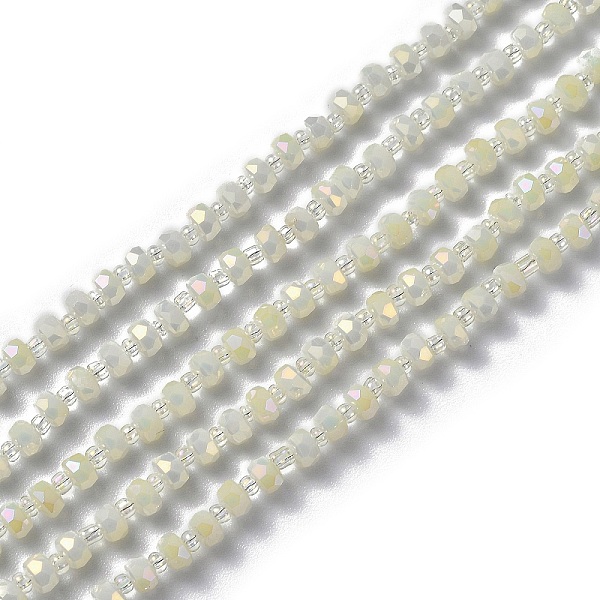 

PandaHall Electroplate Glass Beads Strands, Faceted Rondelle, Full Rainbow Plated, Pale Goldenrod, 4x3mm, Hole: 0.8mm, 25.20~25.59 inch...