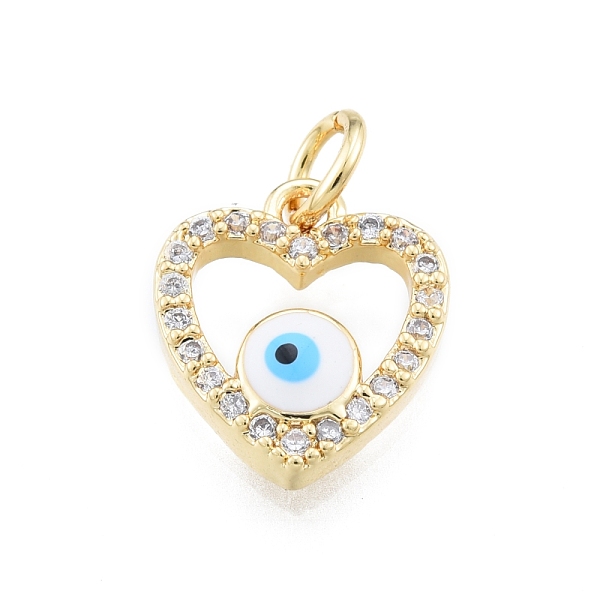 

PandaHall Brass Micro Pave Clear Cubic Zirconia Charms, with Enamel and Jump Rings, Golden, Heart with Evil Eye, White, 13x11x3mm, Hole: 3mm...