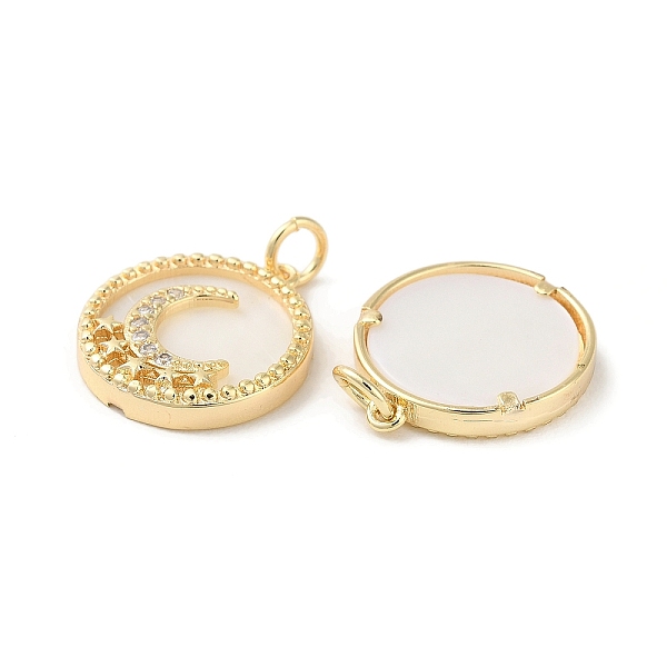 

PandaHall Natural White Shell Flat Round Pendants, Brass Micro Pave Clear Cubic Zirconia Moon Charms, Real 18K Gold Plated, 18x16x3mm, Hole...