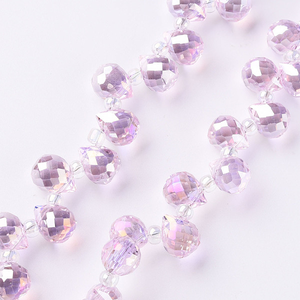 

PandaHall Transparent Glass Beads Strands, Top Drilled Beads, AB Color Plated, Faceted Teardrop, Pink, Teardrop: 9.5x8mm, Hole: 0.8mm, Beads...