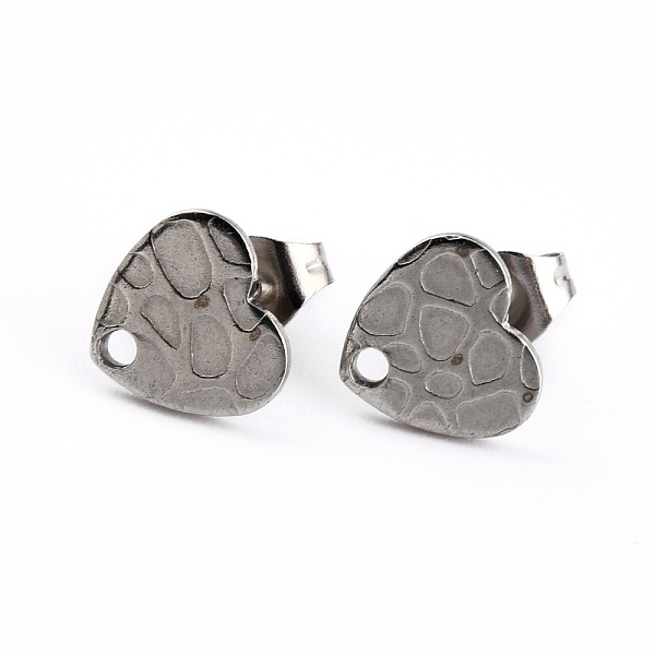 

PandaHall 304 Stainless Steel Stud Earring Findings, with Ear Nuts/Earring Backs and Hole, Heart Shape with Textured, Stainless Steel Color...