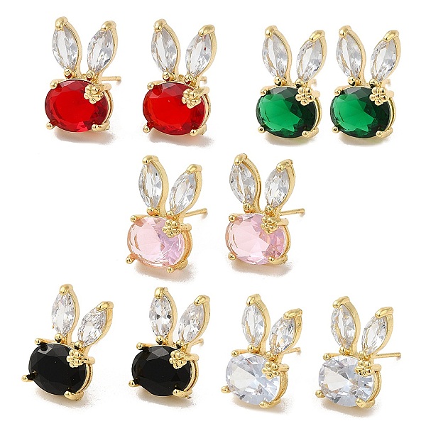 

PandaHall Rack Plating Real 18K Gold Plated Brass Rabbit Stud Earrings, with Glass, Long-Lasting Plated, Lead Free & Cadmium Free, Mixed..., Multicolor