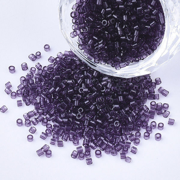 

PandaHall Glass Cylinder Beads, Seed Beads, Transparent Colours, Round Hole, Purple, 1.5~2x1~2mm, Hole: 0.8mm, about 8000pcs/bag, about...