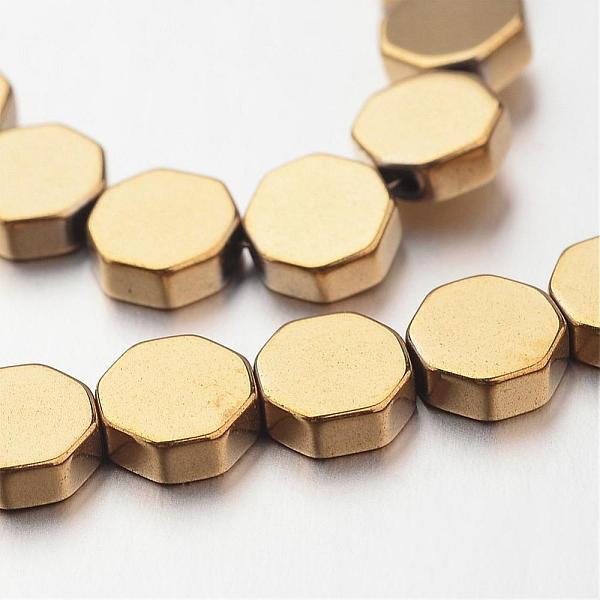 

PandaHall Electroplate Non-magnetic Synthetic Hematite Bead Strands, Octagon, Golden Plated, 6x6x2mm, Hole: 1mm, about 67pcs/strand, 15.7...