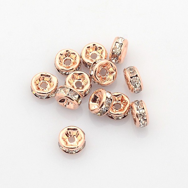 

PandaHall Brass Rhinestone Spacer Beads, Grade AAA, Straight Flange, Nickel Free, Rose Gold, Rondelle, Crystal, 5x2.5mm Brass+Rhinestone..., Clear