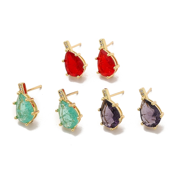 

PandaHall Cubic Zirconia Teardrop Stud Earrings, Rack Plating Real 18K Gold Plated Brass Jewelry for Women, Cadmium Free & Lead Free, Mixed..., Multicolor