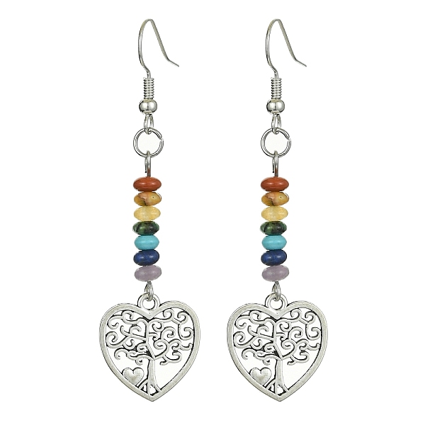 

PandaHall Alloy Tree of Life Dangle Earrings, Synthetic & Natural Mixed Gemstone Beaded Long Drop Earrings for Women, Heart, 62x16.5mm Mixed...