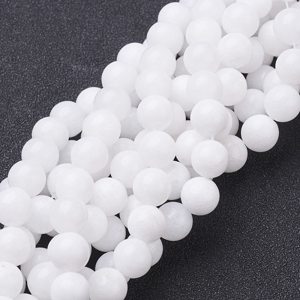 

PandaHall Natural White Jade Beads Strands, Dyed & Heated, Round, White, 8mm, Hole: 1mm, about 50pcs/strand, 16 inch White Jade Round White