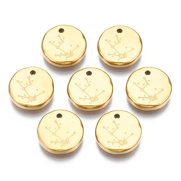 

PandaHall 316 Surgical Stainless Steel Charms, Flat Round with Constellation, Real 14K Gold Plated, Taurus, 10x2mm, Hole: 1mm 316 Surgical...