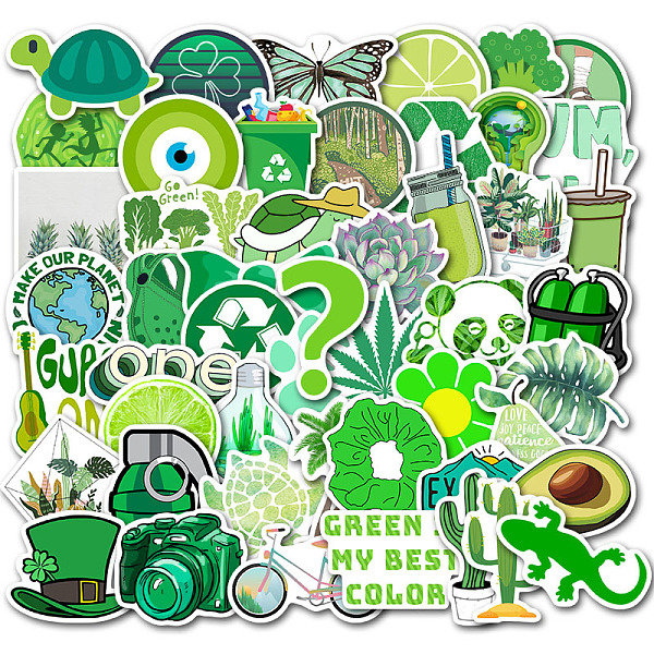 

PandaHall PVC Self-Adhesive Cartoon Stickers, Waterproof Decals for Kid's Art Craft, Lime Green, 40~70mm, 50pcs/set Plastic Mixed Shapes