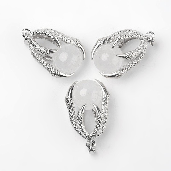 

PandaHall Eagle Claw Alloy Natural Quartz Crystal Pendants, Rock Crystal, Platinum, 34~36x22~24x16mm, Hole: 5x8mm Quartz Crystal Others