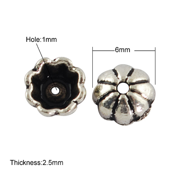 

PandaHall Tibetan Style Bead Caps, Cadmium Free & Lead Free, Half Round, Antique Silver, 6x2.5mm, Hole: 1mm Alloy
