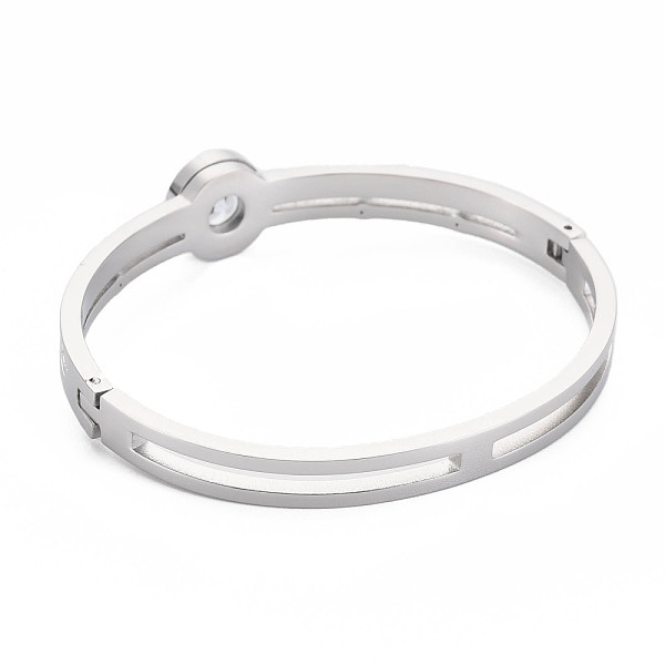 

PandaHall Crystal Rhinestone Flat Round Bangle with Roman Numeral, Stainless Steel Hinged Bangle for Women, Stainless Steel Color, Inner...