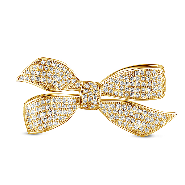 

PandaHall SHEGRACE Brass Brooch, with Grade AAA Cubic Zirconia, Bowknot, Clear, Real 18K Gold Plated, 48x20mm Brass+Cubic Zirconia Clear