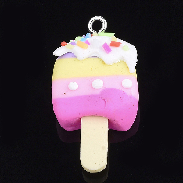 

PandaHall Handmade Polymer Clay Pendants, with Iron Findings, Ice Lolly, Platinum, Colorful, 35~40x15~18x6~11mm, Hole: 2mm Polymer Clay Food