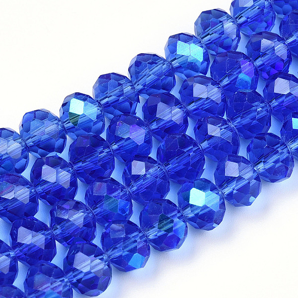 

PandaHall Electroplate Glass Beads Strands, Half Rainbow Plated, Faceted, Rondelle, Medium Blue, 3x2mm, Hole: 0.8mm, about 145~150pcs/strand...