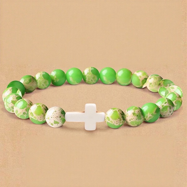 Bracelets extensibles à perles rondes en jaspe impérial vert naturel teint de 8 mm